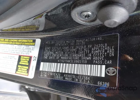 2020 Toyota Camry Se из США, поврежденный, VIN 4T1G11AK2LU965159